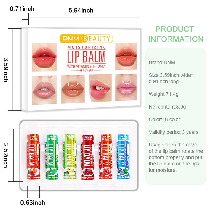 6 pcs Lip Balm Gift Set, Moisturizing Lip Care Lip Dryness Relieves Refreshing Vitamin E Lip Balm with Honey Fruit Lipstick 6pcs Set (Set01)