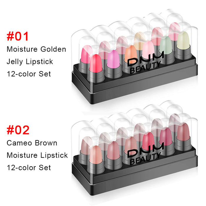 12 Colors Moisture Jelly Color-Changing Lipstick Set Velvety Long Lasting Nude Waterproof Lipsticks Mood Lip Balm Cute Color Series Kit(Cute Color)