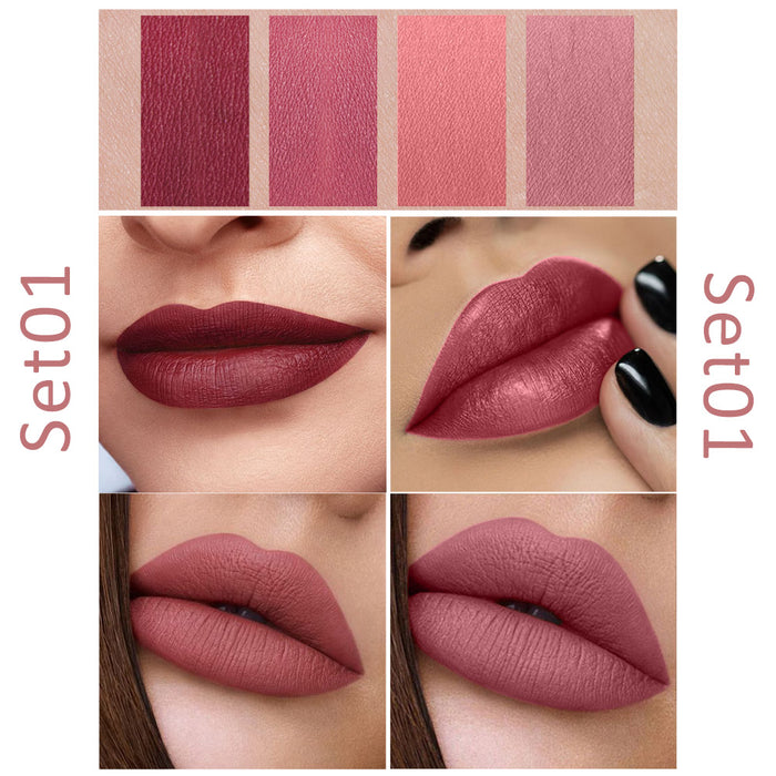 4Pack Mini Matte Red Cigarette Lipstick Sets Lip Kit,Litte Smoke Tube Matte Metallic Non-stick cup Velvet Lipstick Lip Stain Long Lasting 24 Hour Waterproof for Women labiales matte larga (A-Set01)