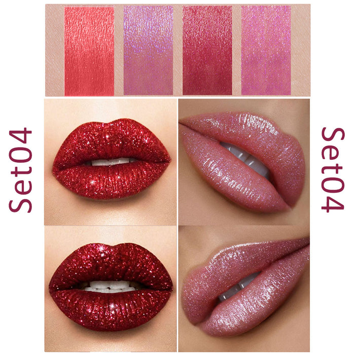 evpct 4Pack Mini Glitter Cigarette Lipstick Sets Lip Kit,Litte Smoke Tube Diamond Glitter Shimmer Sparkly Glossy Metallic Lipstick Lip Stain Long Lasting Waterproof for Women Lip Gloss (A-Set04)