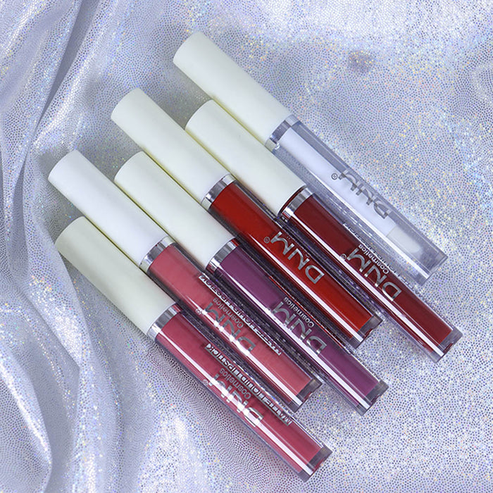 5Pcs Matte Liquid Lipstick+1Pcs Clear Lip Plumping Plumper Gloss Oil Makeup Set Kit, Long Lasting Waterproof Moisturizing Velvet High Pigmented Lipstick Lip Stain Glaze Makeup Gift Sets for Women 03