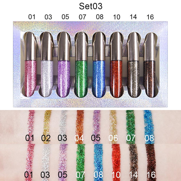 8 Colors Glitter Eyeliner Liquid Makeup Set delineadores de