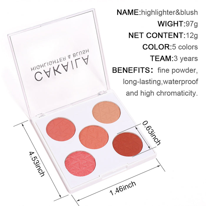 5 colors Blush Palette, Cakaila face blush Natural Make Up Blushing Set Matte&Shimmer Mineral Blush Kit, Cheek Base Foundation Pressed Powder Pallet Professional Facial Beauty Cosmetic Makeup Blush