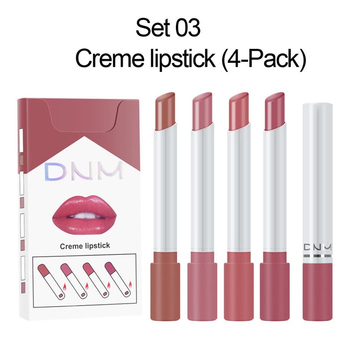 4 Pack Mini Matte Red Cigarette Lipstick Sets Lip Kit, Litte Smoke Tube Lipstick Lip Stain Long Lasting Waterproof for Women Makeup Nude Moisturizing Velvet Lipstick labiales matte larga (B-Set03)