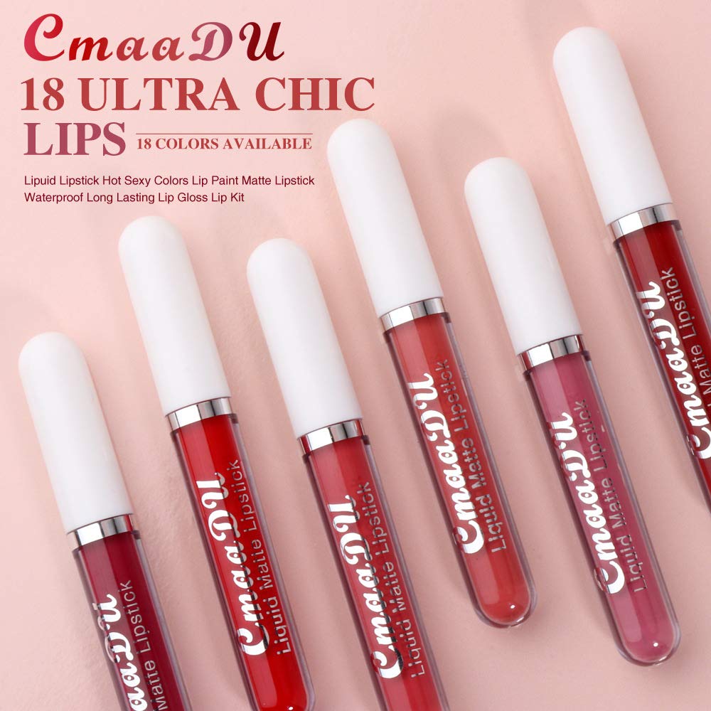 CmaaDu 6Pcs Matte Liquid Lipstick Lipgloss Lip Gloss Stain Makeup Set for Women, Deep Dark Red Original 24 Hour Matte Lipstick Long Lasting labiales matte mate larga duracion 24 horas originales A-03