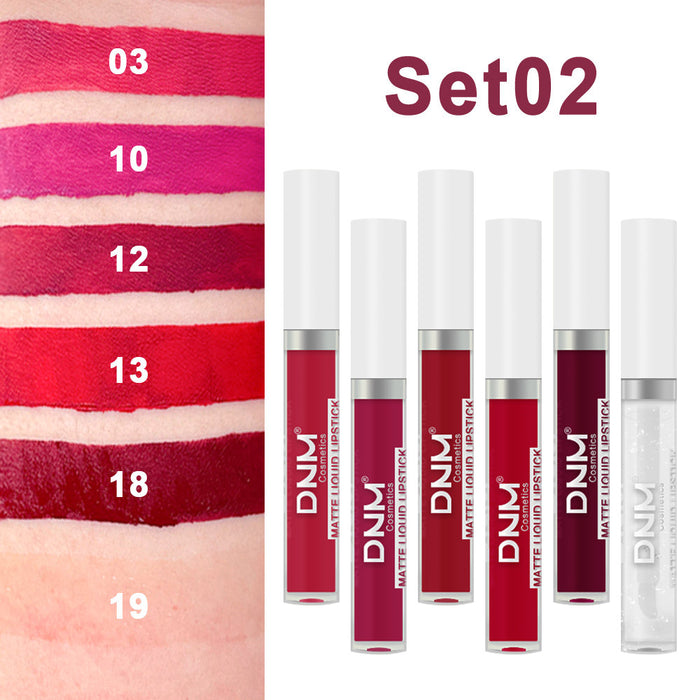 5Pcs Matte Liquid Lipstick+1Pcs Clear Lip Plumping Plumper Gloss Oil Makeup Set Kit, Long Lasting Waterproof Moisturizing Velvet High Pigmented Lipstick Lip Stain Glaze Makeup Gift Sets for Women 02