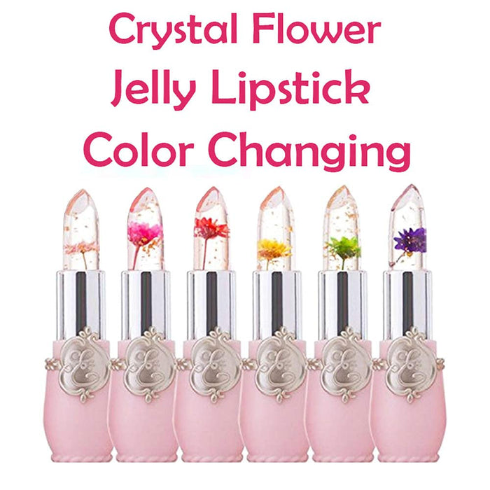 2Pcs Jelly Flower Crystal Magic Lipstick,PH Clear Color Change Changing Jelly Flower Lipstick Lip Balms Gloss Stain Tint Set for Women Girls Aloe Gel Lipstick With Flower Bulk Long Lasting Waterproof