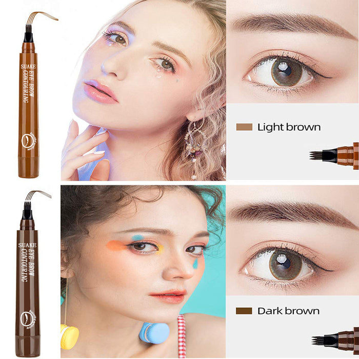 SUAKE 2PCS Eyebrow Tattoo Pen - Waterproof Liquid Microblading Eyebrow Tint Pencil - Micro-Fork Tip Applicator Easily Draw Natural Eye Brows Makeup