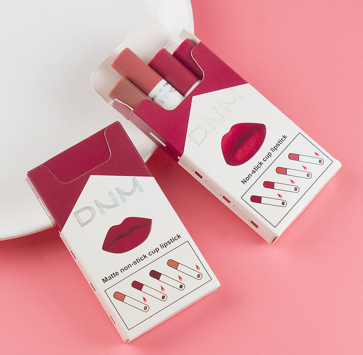4Pack Mini Matte Red Cigarette Lipstick Sets Lip Kit,Litte Smoke Tube Matte Metallic Non-stick cup Velvet Lipstick Lip Stain Long Lasting 24 Hour Waterproof for Women labiales matte larga (A-Set01)