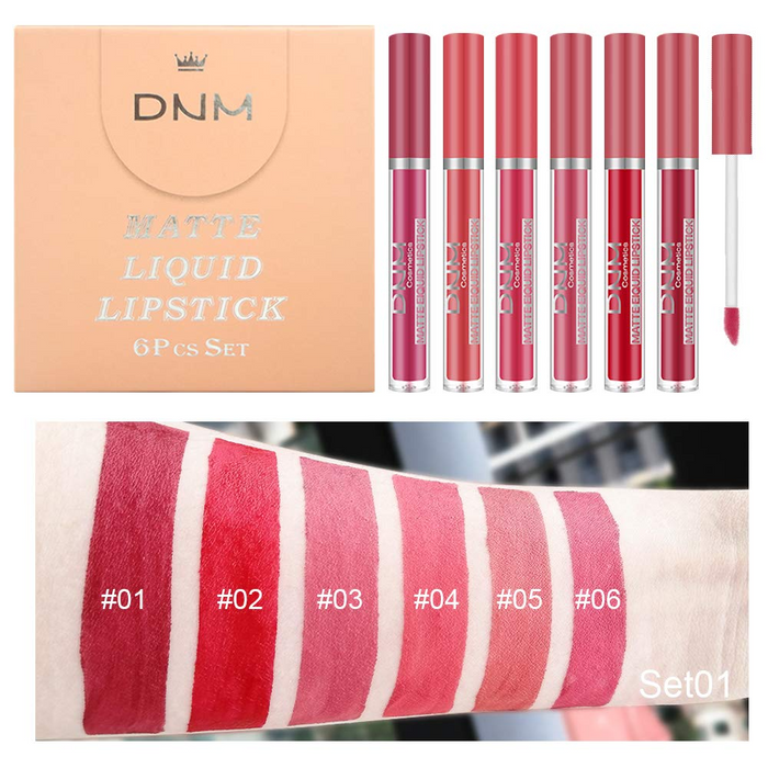 6Pcs Matte Liquid Lipstick Set Lip Stain Makeup Kit, 24 Hour Long Lasting Waterproof Dark Red Stay on Matte Matt Lipsticks Lip Sets for Women Matt Liquid Lippies labiales matte larga duracion 24 C-01