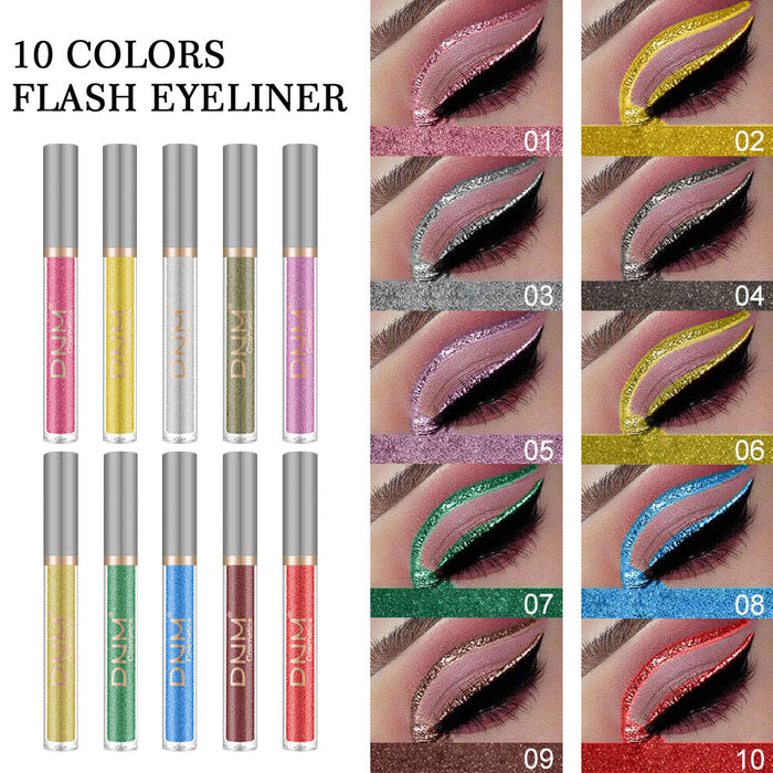 10 Colors Glitter Eyeliner Liquid Makeup Set delineadores de colores,DNM Eye Glitter Liquid Eyeliner Colorful Set Gold Silver Sparkling Shimmer Liquid Eyeliner Liner for Eyes Eyeshadow Waterproof 04