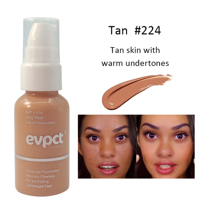 2 Pack Matte Concealer Liquid Makeup Foundation that Oil Control , evpct New 30ml Long Lasting Waterproof Foundation Cream for Women Girls(224 Tan)
