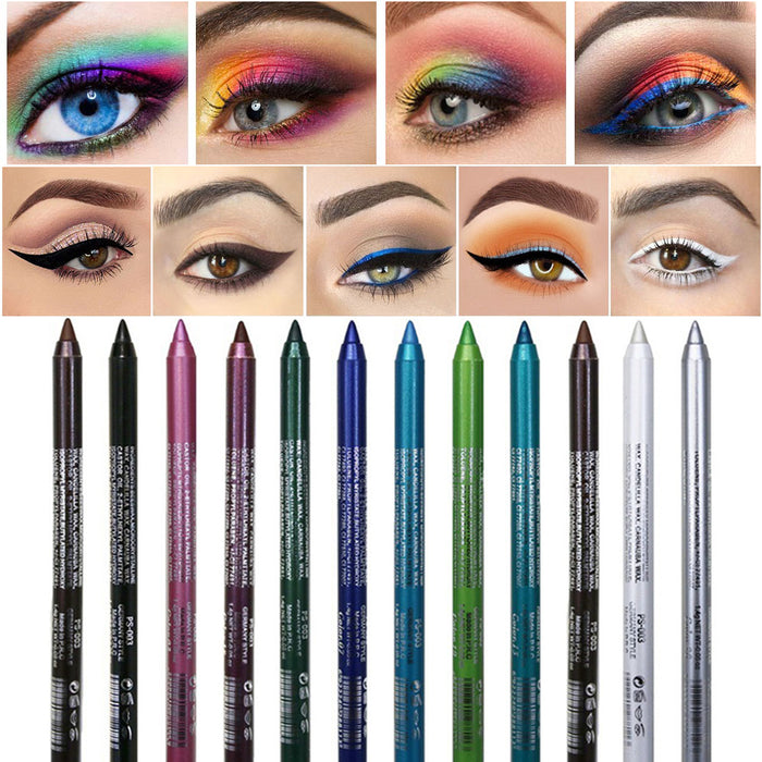 12 Colors Colorful Colored Gel Eyeliner Pencil Pen Set, Eyeliner & Eye Shadow Pencil Set,Pearl Metallic Glitter Blue White Silver Red Black Purple Waterproof Eye Liner Eyeliner Pencils Kit for Women