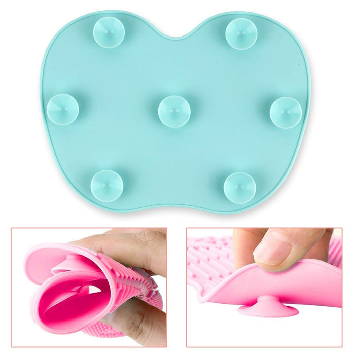 Large Makeup Brush Cleaner Mat, Silicon Makeup Brush Cleaning Pad Cosmetic Portable Washing Tool Scrubber with Suction Cup,Easy Clean(Large,Green 1Pcs)