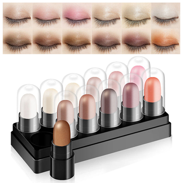 12 Colors Glitter Gradient Eyeshadow Eye shadow Stick Pen Makeup Set, DNM Waterproof Shimmer Pink Eyeshadow Sticks Smoky Makeup Cosmetic (Bright color)