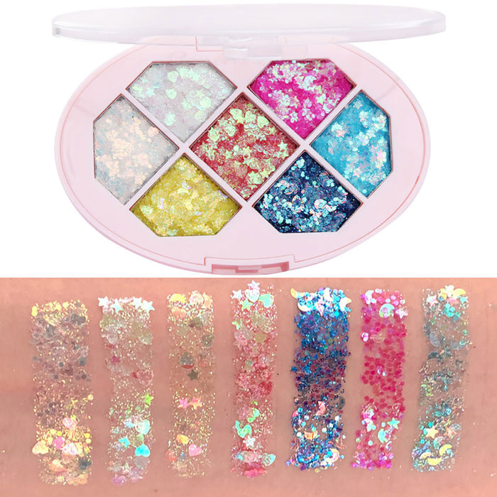 Mermaid Small Sequins Glitter Eyeshadow Palette Stage Performance Nightclub Carnival Cosmetics Makeup Pallet Long Lasting Sparkling 7 Colors (Set 05)