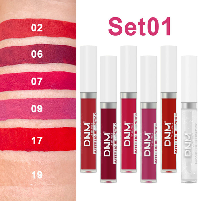 5Pcs Matte Liquid Lipstick+1Pcs Clear Lip Plumping Plumper Gloss Oil Makeup Set Kit, Long Lasting Waterproof Moisturizing Velvet High Pigmented Lipstick Lip Stain Glaze Makeup Gift Sets for Women 01