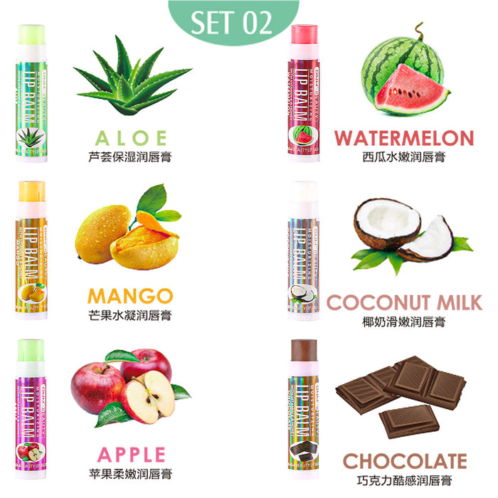 6 pcs Lip Balm set, Lip Dryness Relieves Moisturizing Refreshing Vitamin E Lip Balm with Honey Fruit Lipstick 6pcs Set (Set02)