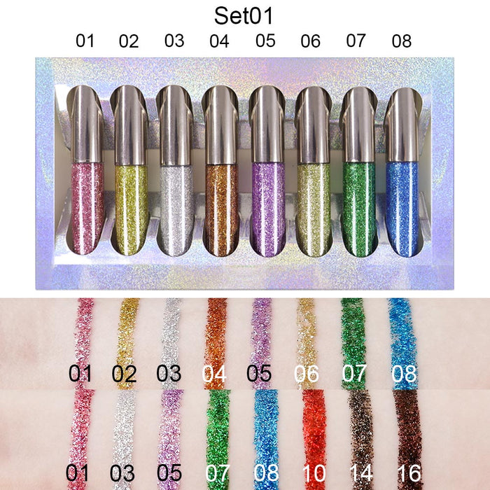 8 Colors Glitter Eyeliner Liquid Makeup Set delineadores de