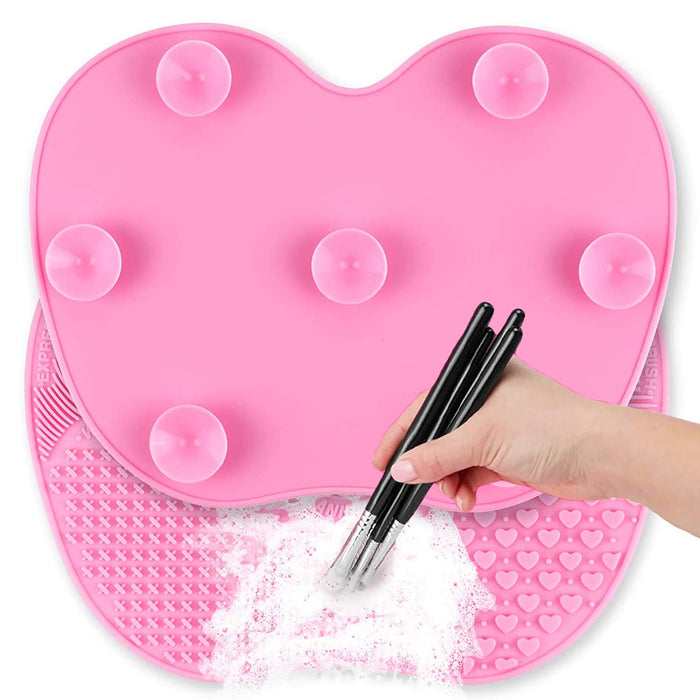 Large Makeup Brush Cleaner Mat, Silicon Makeup Brush Cleaning Pad Cosmetic Portable Washing Tool Scrubber with Suction Cup,Easy Clean(Large,Green 1Pcs)