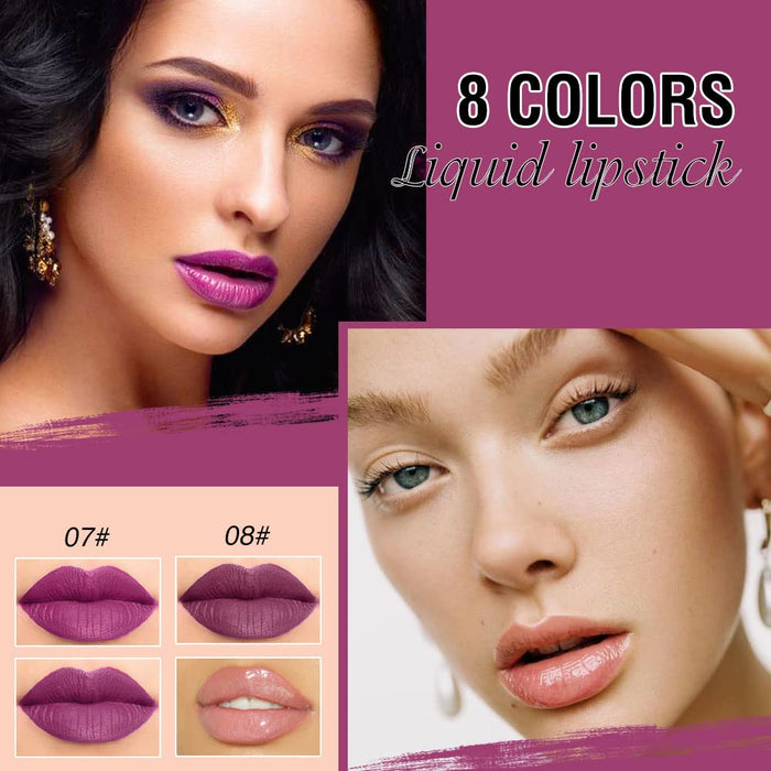 7 Colors Liquid Matte Lipstick +1 Clear Plumping Lip Gloss Makeup Set Lip Stick Stain Packs, Red Purple Matte Long Lasting Original 24 Hour Matte lipstick lapiz labiales mate 24 horas originales mate