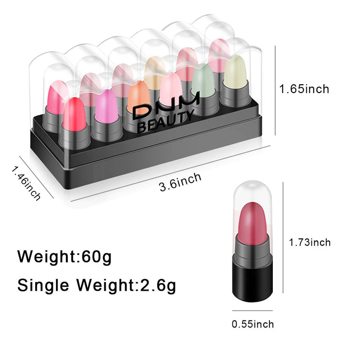 12 Colors Moisture Jelly Color-Changing Lipstick Set Velvety Long Lasting Nude Waterproof Lipsticks Mood Lip Balm Cute Color Series Kit(Cute Color)