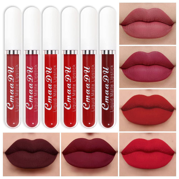 CmaaDu 6Pcs Matte Liquid Lipstick Set labiales mate 24 horas originales matte larga duracion 24, Deep Dark Red Stay on Matte Lipstick Long Lasting 24 and Waterproof Permanent Lipsticks 24 Hours A-07