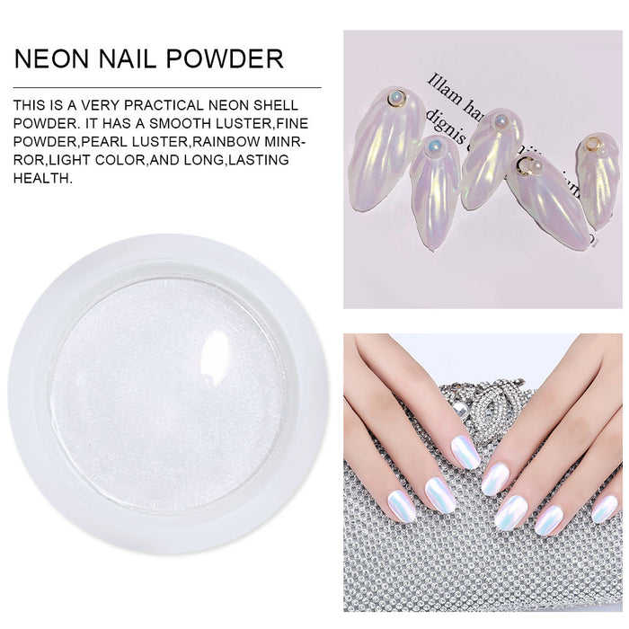 evpct 2 Pcs Neon Nail Powder,Chrome Nail Powders Metallic Nail Art Powder Glitters Manicure Art Powder Sets ,Mermaid Symphony Shell Pearl Nail Powder