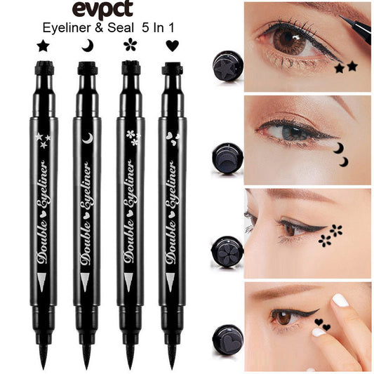 evpct 4 in 1 Flowers Hearts Moon Stars Shapes Face Stamps Eyeliner Pen Set, Face Tattoo Makeup Stamp Liquid Eyeliner Black Wing Winged Cat Eye Freckle Stamp Eyeliner Pencil Pen Waterproof Long Lasting