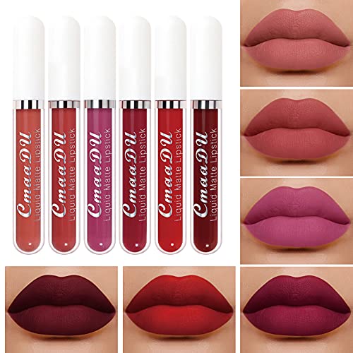 CmaaDu 6Pcs Matte Lipgloss Kit Liquid Lipstick Sets Velvet Long Lasting No Fading Non-stick Cup Lip Gloss Sexy Silky Waterproof Matte Lipstick Lip Makeup (Color-02)