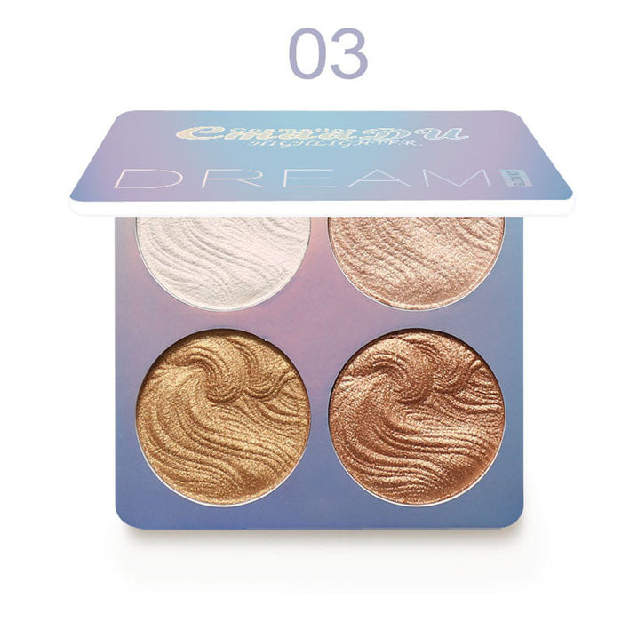 CmaaDu Shimmer Highlighter Powder Palette,Shimmer Bronzer Powder Highlight and Highlighter Palette Makeup,Illuminator Powder Highlighter Shimmer Palette Baked Waterproof Long Lasting Brilliant Lighten Skin 03