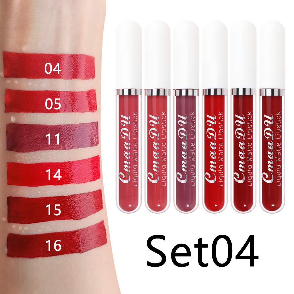 CmaaDu 6Pcs Lipstick Matte Liquid Lipstick Lipgloss Set for Women labiales mate 24 horas originales matte larga duracion 24,Deep Red Original 24 Hour Matte Lipstick Lip Stain Long Lasting Waterproof