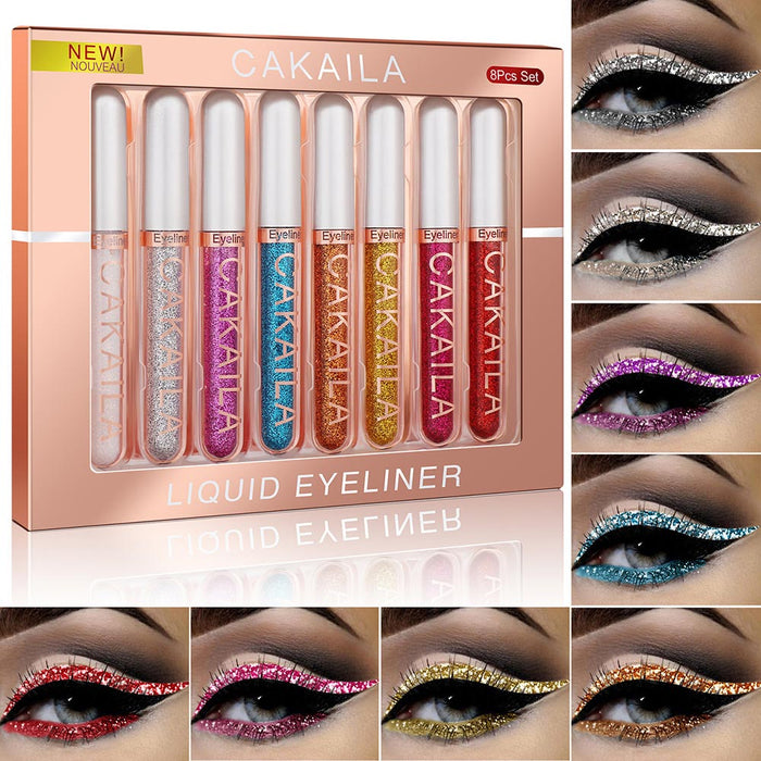 8 Colors Liquid Glitter Eyeliner Set Colorful White Silver Red Brown Blue Purple Glod Eye Liners For Party Festival Waterproof Long Lasting Eyeshadow Pencil Quick Dry Eyes Makeup Kit