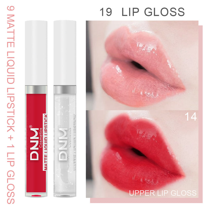 9Pcs Matte Liquid Lipstick + 1Pcs Clear Lip Plumping Plumper Gloss Makeup Set Kit, Long Lasting Waterproof Moisturizing Velvet High Pigmented Lipstick Lip Stain Glaze Makeup Gift Sets for Girls Women