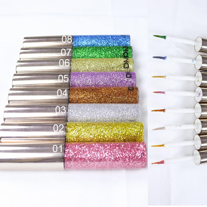 8 Colors Glitter Eyeliner Liquid Makeup Set delineadores de colores,DNM Eye Glitter Liquid Eyeliner Colorful Set Gold Silver Sparkling Shimmer Liquid Eyeliner Liner for Eyes Eyeshadow Waterproof 01
