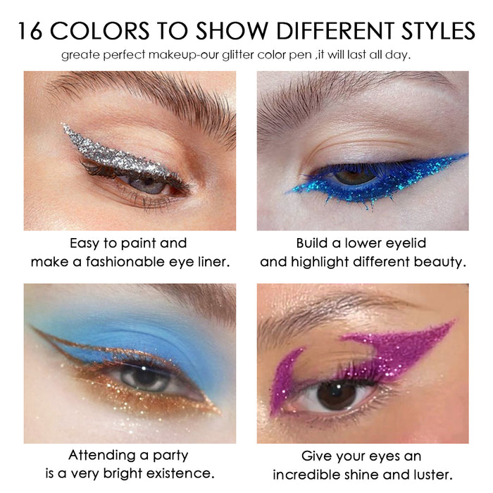 16 Colors Glitter Eyeliner Liquid Makeup Set delineadores de