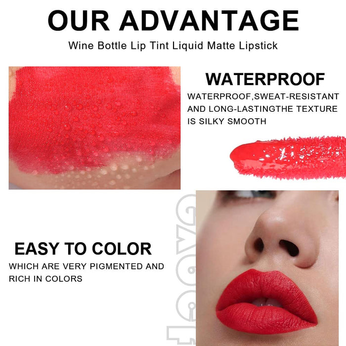 evpct 6Pcs Wine Bottle Lip Tint Matte Lipstick Sets labiales mate 24 horas originales labiales en forma de vino,Red Matte Liquid Lipstick Pack Lip Gloss Stain Set for Women long lasting smudge proof