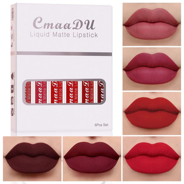 CmaaDu 6Pcs Matte Liquid Lipstick Set labiales mate 24 horas originales matte larga duracion 24, Deep Dark Red Stay on Matte Lipstick Long Lasting 24 and Waterproof Permanent Lipsticks 24 Hours A-07