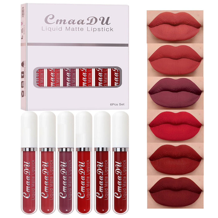 6Pcs Matte Liquid Lipstick Set Lip Stain Makeup,CmaaDu 24 Hour Long Lasting Waterproof Dark Red Matte Matt Lipsticks Lip Gloss Sets for Women Matt Liquid Lippies labiales matte larga duracion 24 Set04